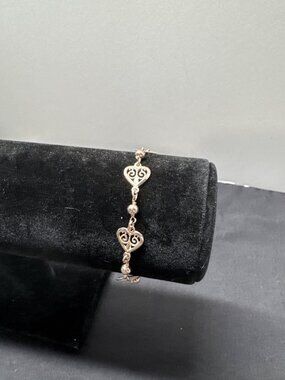 Sterling Silver 925 Filigree Heart Link Bracelet By Milor Italy 7.5 Inches